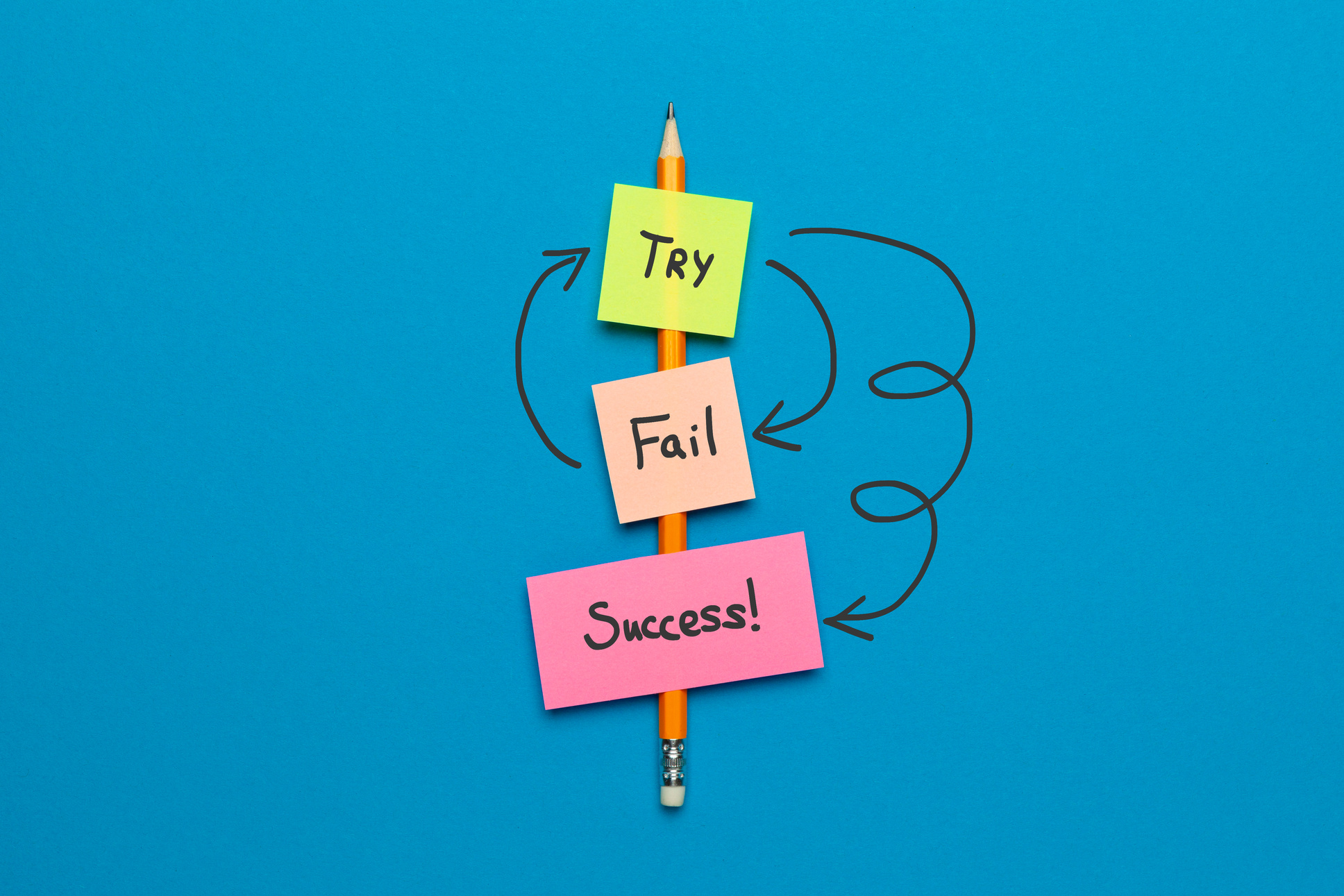 Try - Fail - Success. Purpose and movement to success despite obstacles